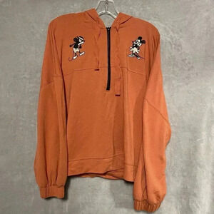 Walt Disney Women Sweatshirt Vintage Style Mickey & Minnie 2X Orange Pullover